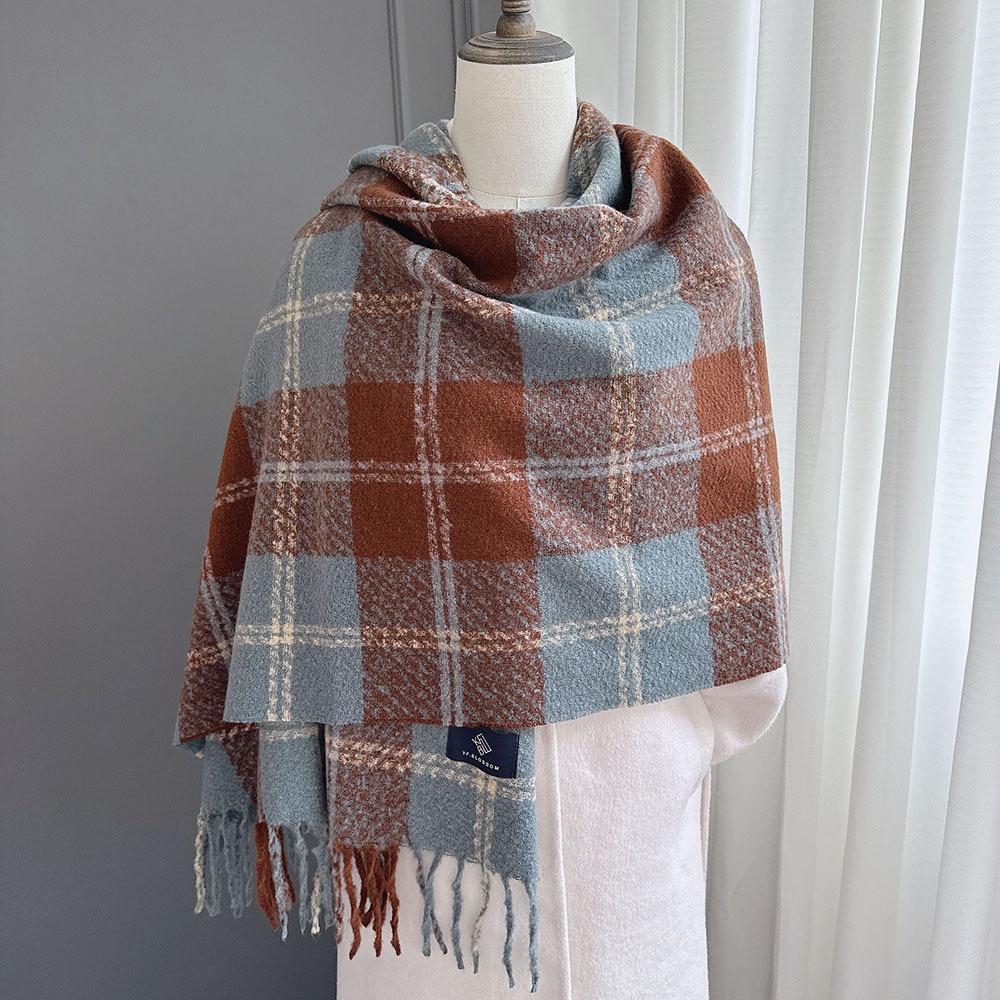 Цветная клетка квадратная кисточка имитация кашемира шарф женский зимний теплый модный верхний платок шарф