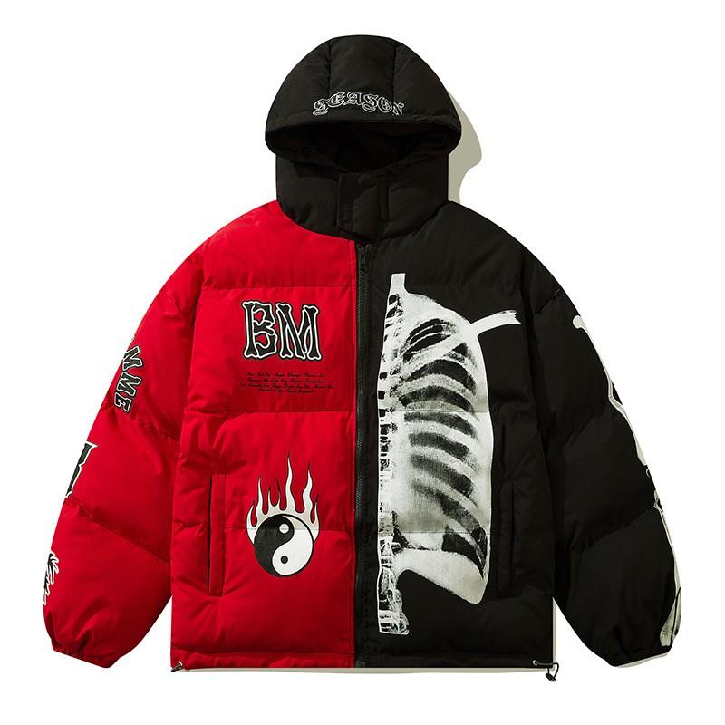Мужская объемная хлопковая пуховая куртка с капюшоном Streetwear Зимнее пальто с принтом