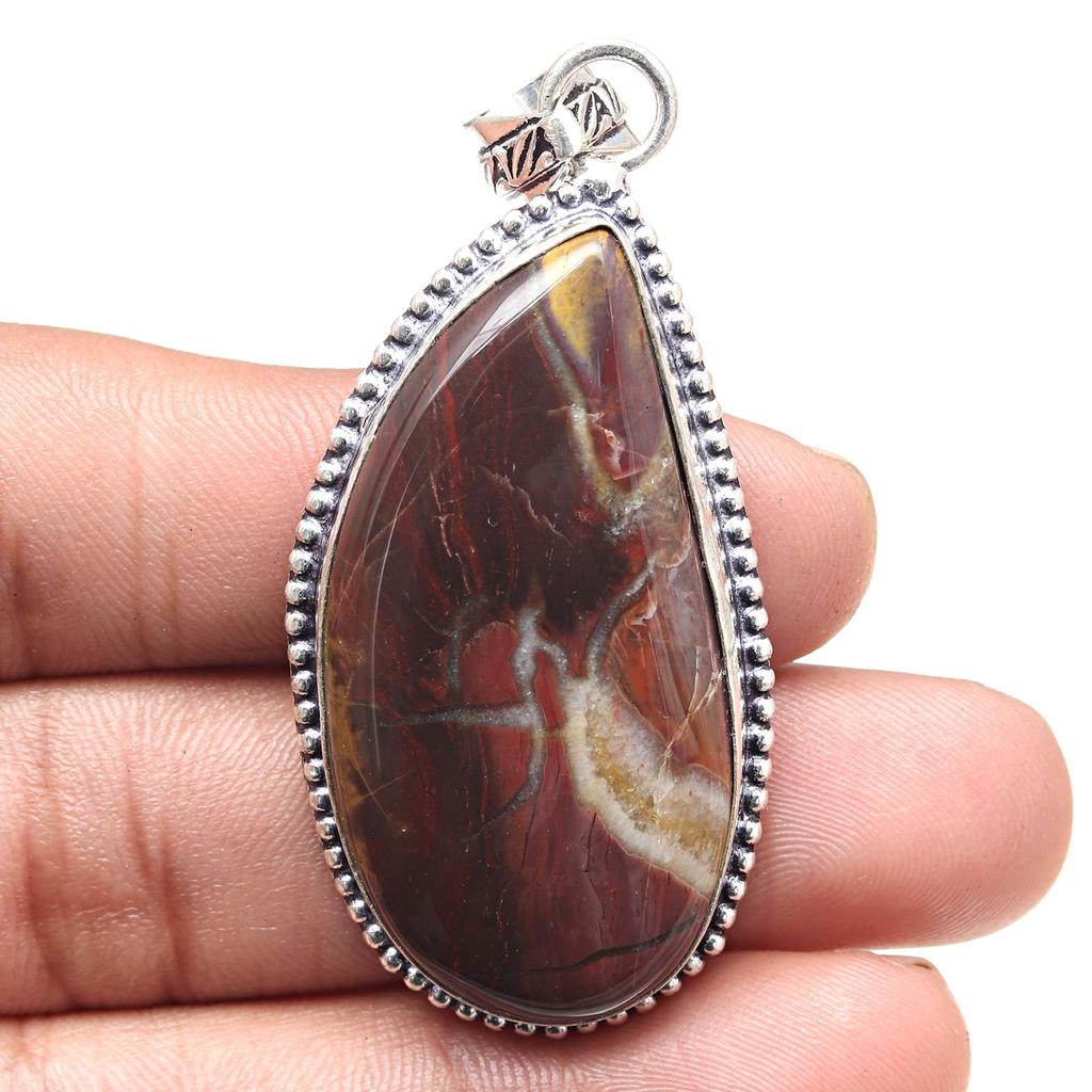 Pendant Designer Jasper Gemstone Valentine'Day Ethnic Silver Jewelry 2.5"