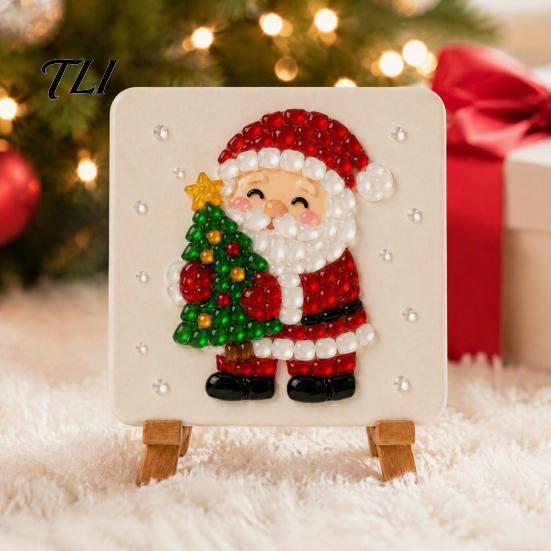 Artistic Collage Materials Christmas Mosaic Art Kit, DIY Sea Glass Santa Kit Reindeer Artwork Craft for Home Decor, Handmade Gift Unique