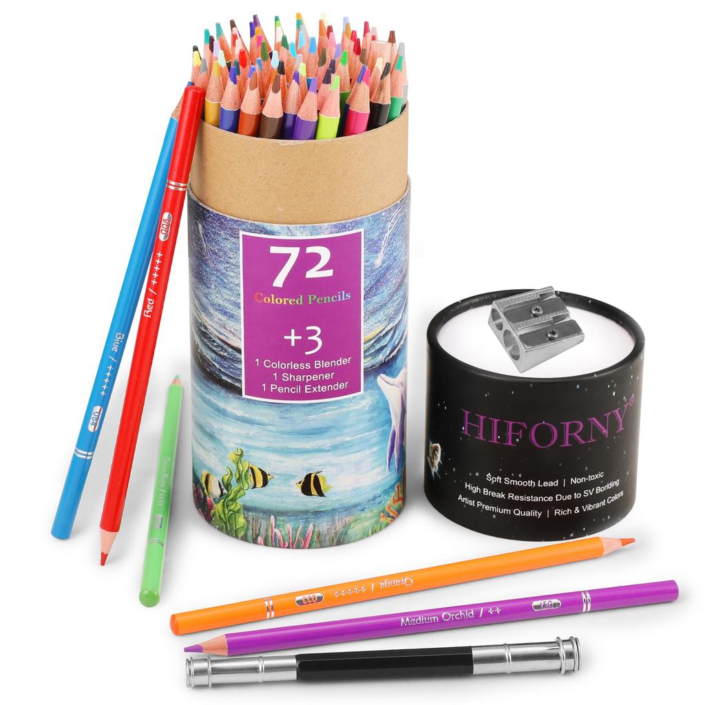 HIFORNY Adult Color Pencil Set of 72 Colors with Soft Vibrant for and Kids 75, Extras, Artist's Core, Colors, Adults, Beginners,