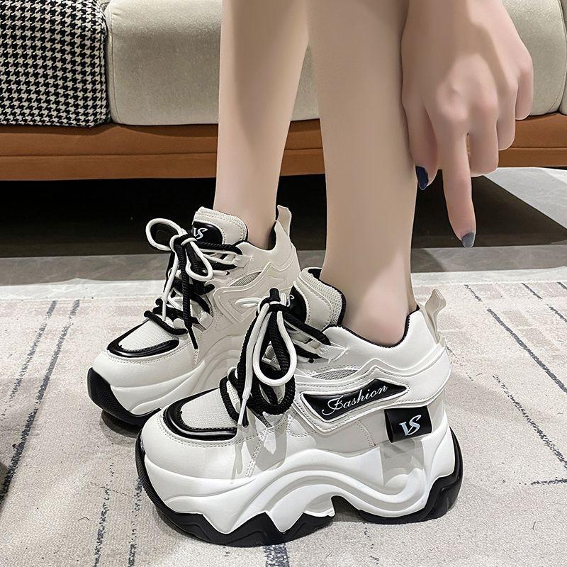 Women High Platform Leather Sneakers New Shoes 10CM Thick Sole Casual Shoes Chunky Dad Sports Sneakers