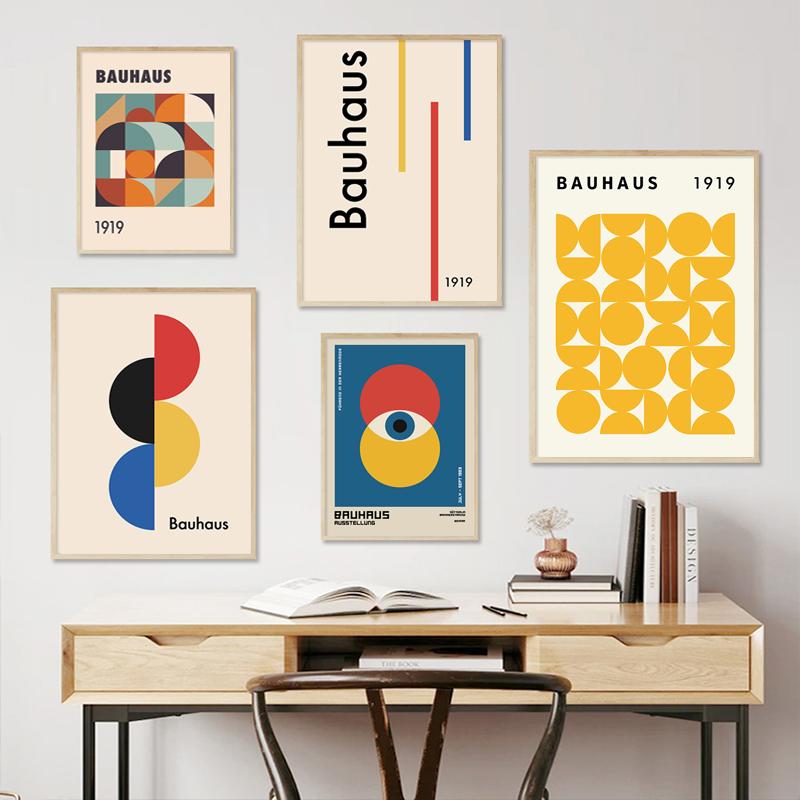 Abstract Bauhaus Geometry Posters Modern 1919 Mid Century Canvas Paintings Wall Art Pictures Prints for Living Room Home Decor