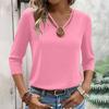 Women's T-shirt Solid Color V Neck 3/4 Sleeve Top