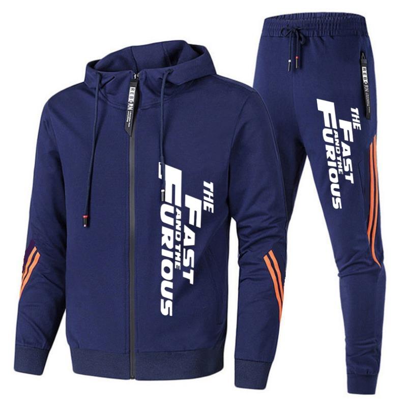 Men Sets Tracksuit Hoodie+Pants Zipper Stripe Fashion Casual Outdoor Sports Jogging Fitness Sportswear Men Sweatshirt Suit M-3XL