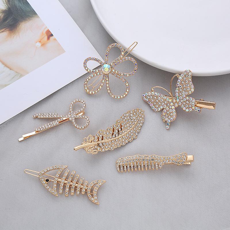 6 Pcs Set Fishbone Butterfly Side Bang Clip Gold Metal Sweet Hairpin Fairy Hair Accessories