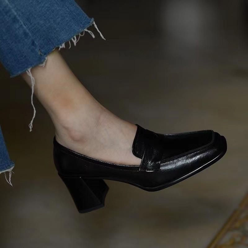 Туфли на высоком каблуке женские, осень 2025, новые черные туфли в британском стиле, темпераментные туфли с квадратным носком