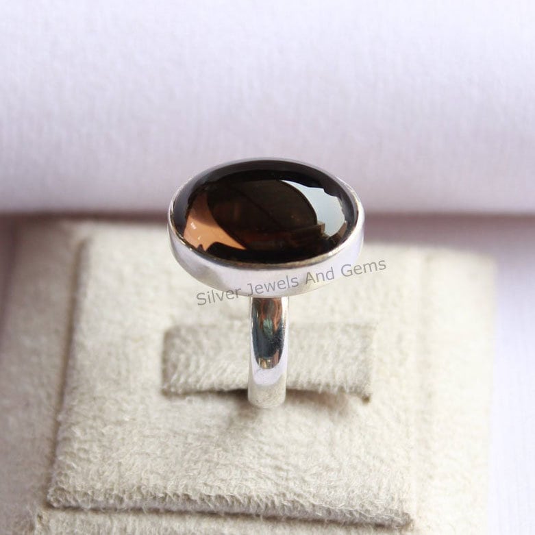 Natural Smoky Quartz Ring, Handmade Ring, 925 Sterling Silver Ring, Oval Smoky Quartz Ring, Gift for Sister, Capricorn Birthstone Ring