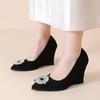 Fashion Wedge Black Single Shoes Women 2025 Spring New Fashion Rhinestone Pointed Toe Shallow Mouth Soft Sole High Heels
