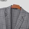 INCERUN Осень-весна мужской пиджак с лацканами и длинным рукавом, клетчатый пиджак на одной пуговице