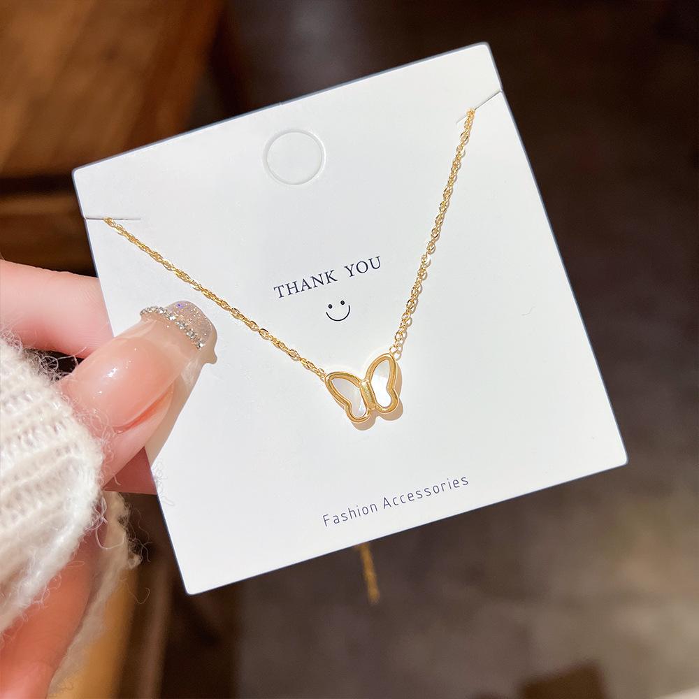 Модное титановое ожерелье-бабочка, простая темпераментная нишевая ключичная цепочка из 18-каратного золота, подвеска, сетевое взрывное ювелирное изделие