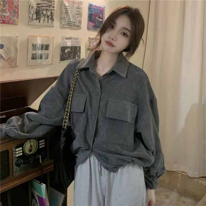 Рубашка в стиле ретро, ​​вельветовое пальто, корейский темпераментный дизайн, кардиган с лацканами, верхняя мода