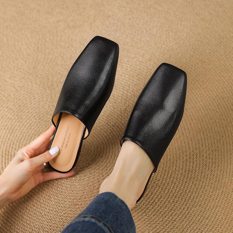 Мода 2025 Лето Женская обувь Квадратный носок Балетки Шлепанцы Модная обувь из коровьей кожи для женщин Повседневные мюли для женщин Сандалии