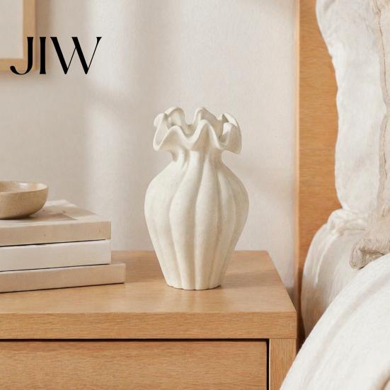 Minimalist Style Home Furnishings Modern Flower Vase, Holder, Decorative Ribbed Texture Vase with Handcrafted Aesthetic Holder Wavy Rim, Ideal