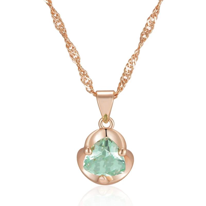 Light Green Geometric Zircon Simple Pendant Golden Necklace for Women Personality Party Jewelry Fashion Necklaces