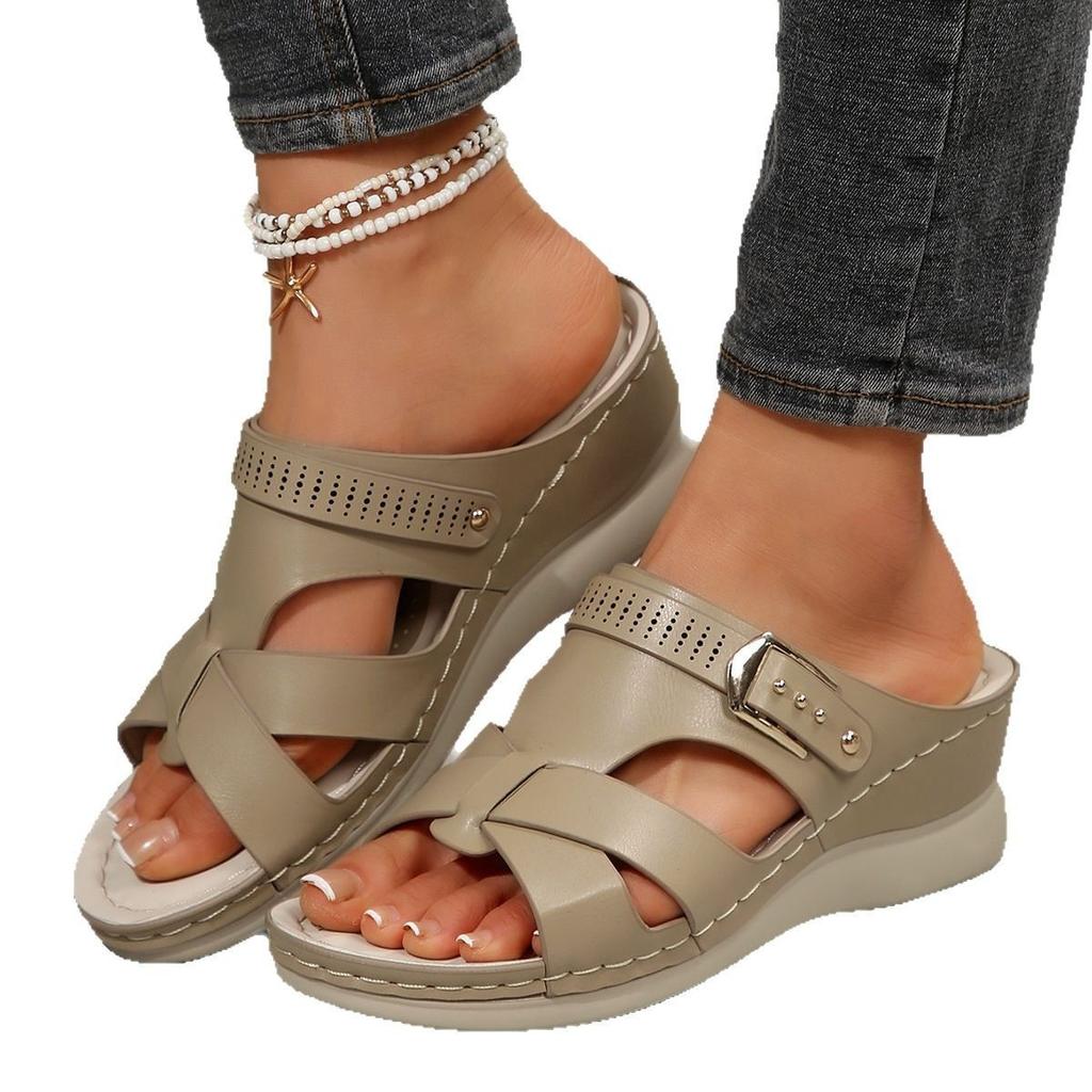 2025 foreign trade summer new women's slope heel platform slippers large size fish mouth casual outer wear beach shoes women