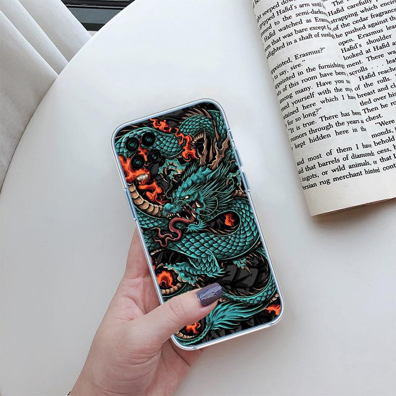 QE7 Chinese Dragon Transparent Phone Case for Samsung Galaxy A04 A04S A14 A23 A34 A54 M23 M33 M52 M53