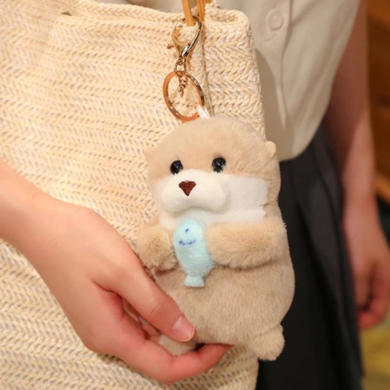 10/1pcs Cute Otters Holding Fish Plush Doll Keyrings Lightweight Hanging Pendant Props For School Bag Key Wallet Doll Toy Gifts