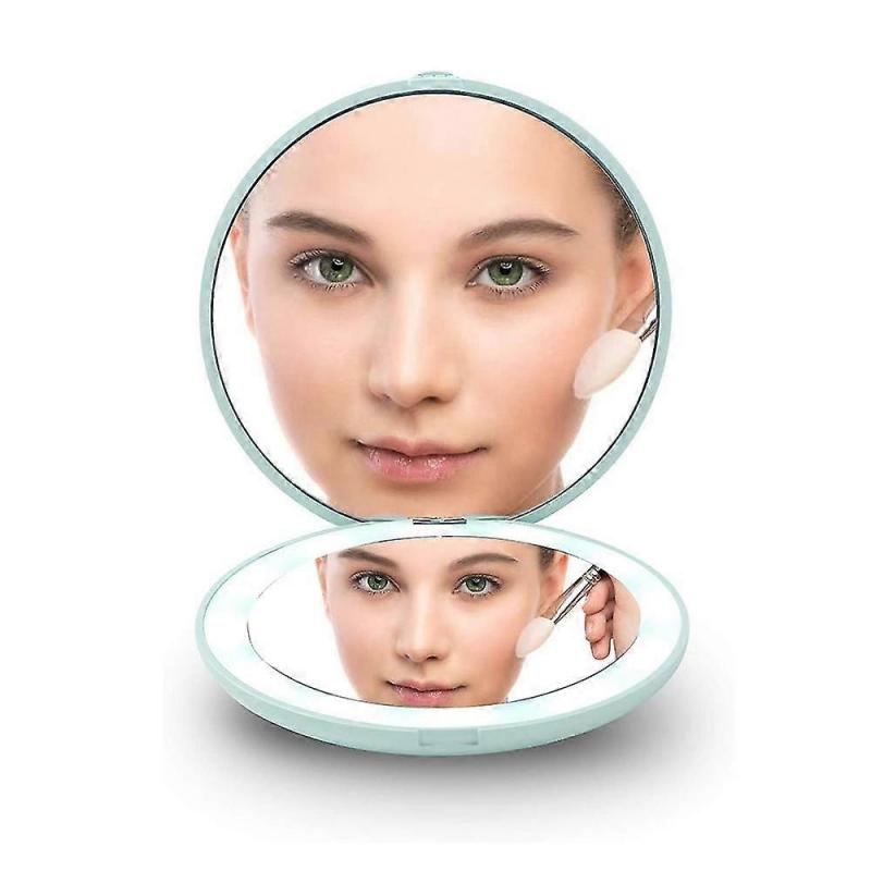 Компактное перезаряжаемое зеркало для макияжа с подсветкой, 1-кратное и 10-кратное увеличение