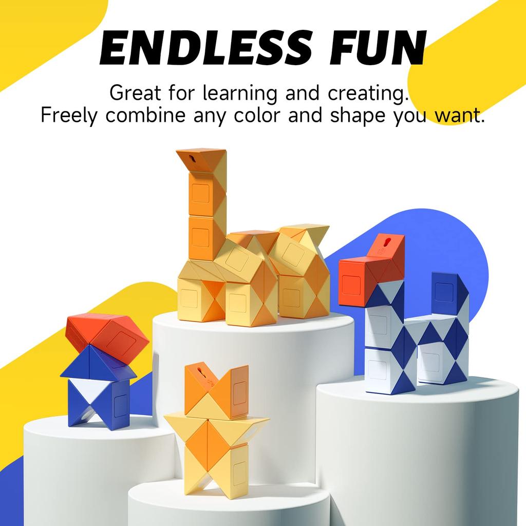 GAN Magic Snake, 48-Piece Magnetic Fidget Cube Puzzle with 6 Color Blocks, Stress Relief, Brain Training, Intellectual Game, Educational Toy