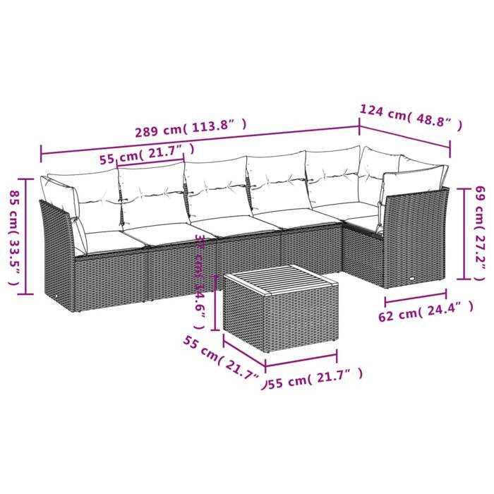 VidaXL Salon de Jardin avec Coussins 7 pcs, Canapés de Terrasse, Ensemble de Meubles de Patio, Mobilier d'Extérieur, Beige 3223650