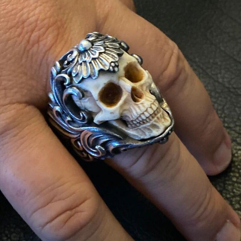 1pc Stainless Steel Titanium Steel Retro Hollowed Out Skull Man Ring for Men