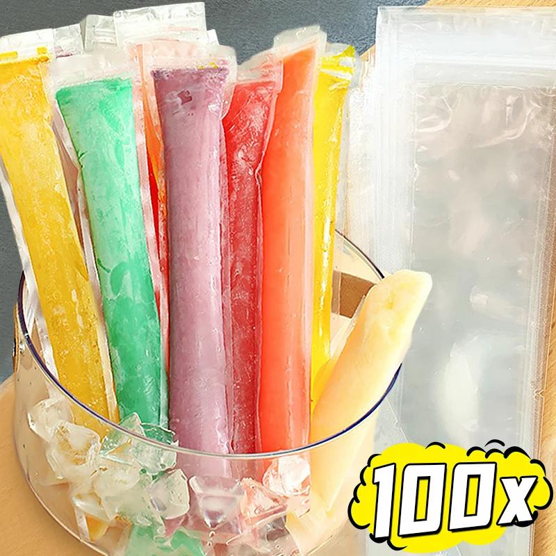 100pcs Summer Disposable Ice Popsicle Bags for DIY Ice Cream Pops Fruit Juice Smoothies Yogurt Mold Bag with Zipper Seal Packaging Bags