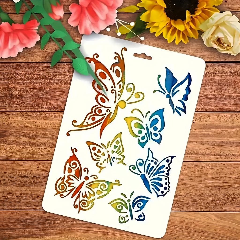 1pc 25.4x17.78 Cm Butterfly Drawing Stencil, Colorful Flying Butterflies Craft Template, Creamy White Plastic Material for DIY Art Projects
