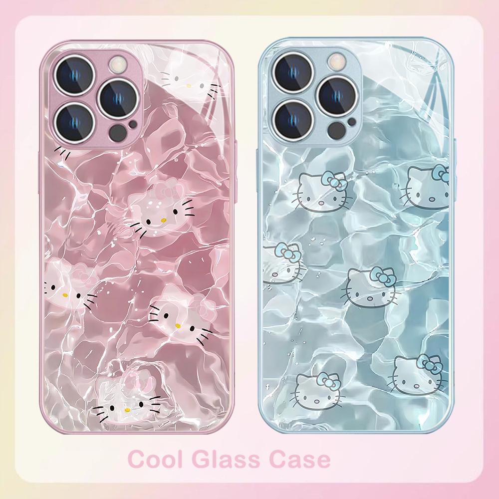Summer Swim Hello Kitty Metallic-Color Phone Case For Samsung A12 14 21 22 23 24 30 32 33 34 51 52 53 54 71 72 73 5G Glass Cover