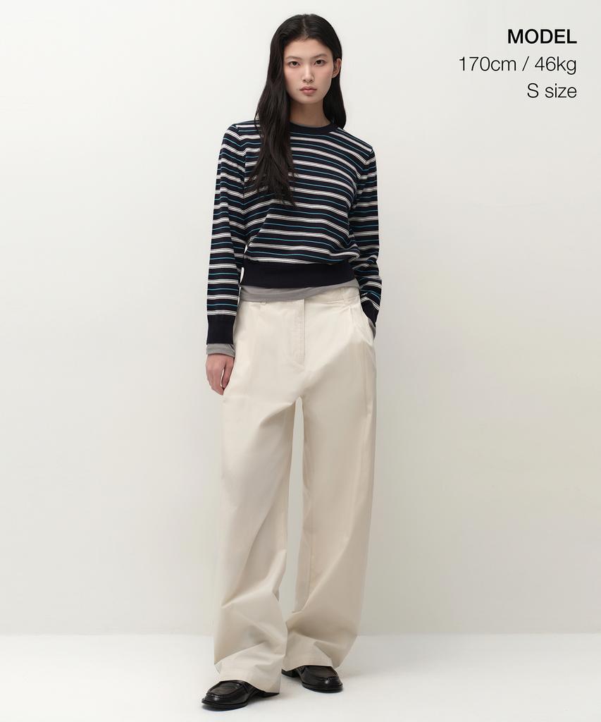 MUSINSA STANDARD WOMAN Women'S Multi-Stripe Crew Neck Knit [Navy]