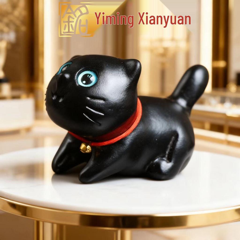 Уверенный Кот Резьба по самшиту: Милый мультяшный котенок-украшение и ручка из дерева ручной работы.