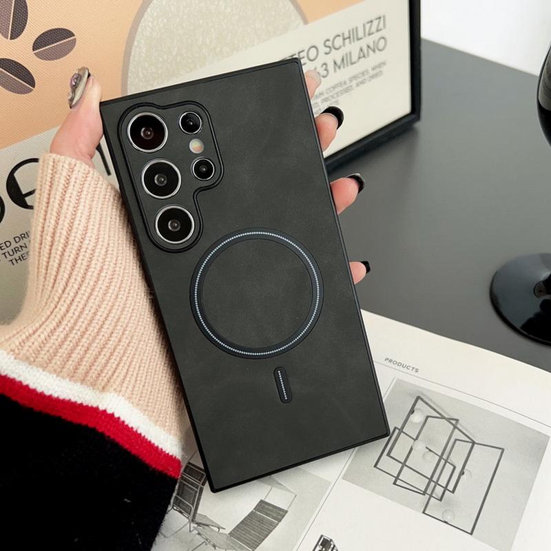 Для Samsung S25 Ultra S24 S23 S22 Plus чехол для телефона однотонный кожаный матовый ударопрочный тонкий магнитный беспроводной зарядный чехол