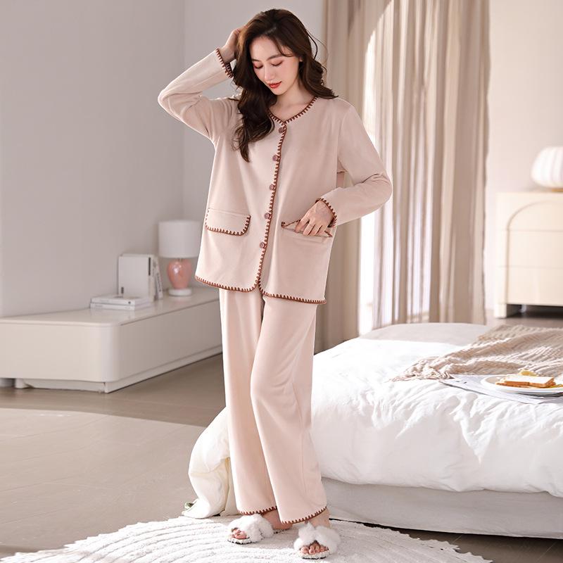 2025 Women's Fleece Winter Pajama Set: Long Sleeve Cardigan & Pants - Cozy, Loose-Fit Homewear