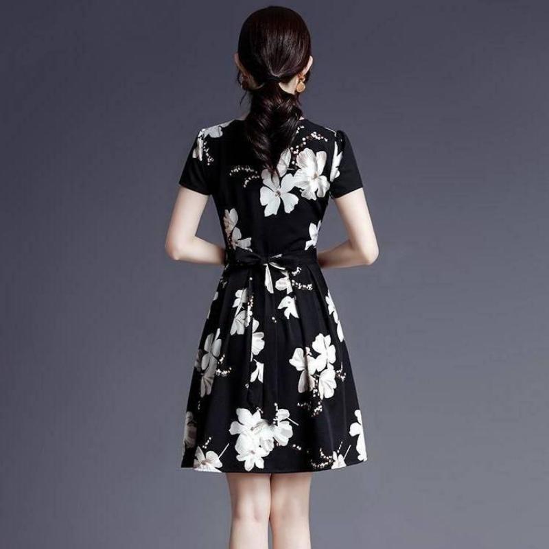 Женская шифоновая мини-юбка с короткими рукавами, женская облегающая юбка с v-образным вырезом и цветочным принтом на шнуровке, тонкая талия с принтом