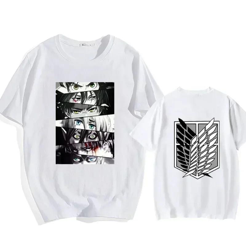 Мужские футболки с принтом в стиле японского аниме «Атака титанов» Женские летние хлопковые топы с коротким рукавом Большие модные футболки