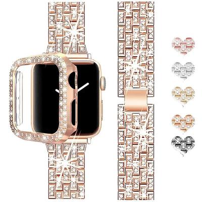 Классический ремешок для Apple Watch Band Ultra 49 мм 45 мм 41 мм 40/44 мм 42 мм блестящий металлический ремешок с бриллиантами защитный чехол для iWatch Series 9 8 7 6 5 4 SE
