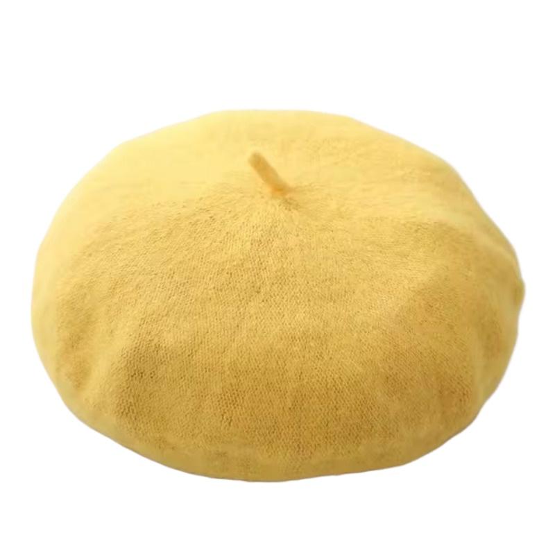 Beret Women's Fashion Retro Casual Wool Beret Artist Hat Wool Versatile Knitted Round Top Bud Hat Warm Hat