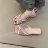 Fashion Hot Selling 2025 New Summer Low Heel Women Slippers Fashion Lace Butterfly-knot Open Toe Slide Ladies Elegant Dress Sandalias