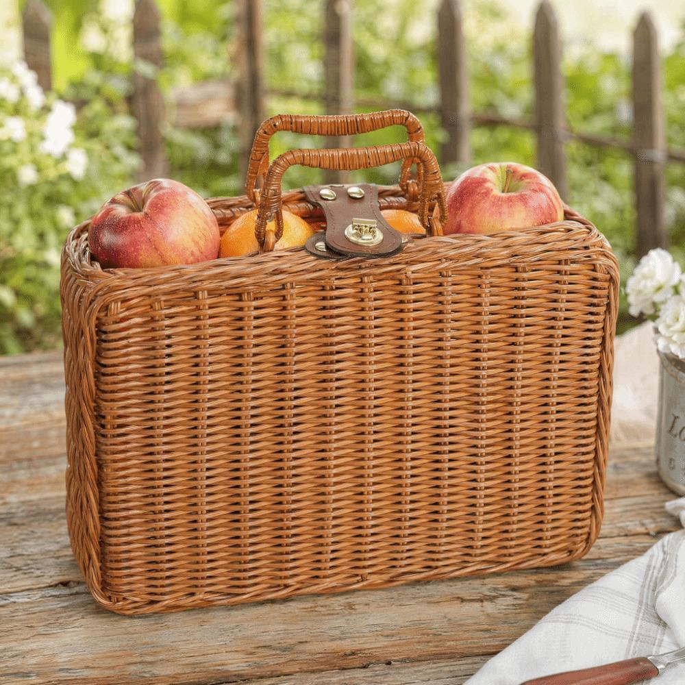 With Ring Shaped Handle Woven Picnic Box Handwoven Rattan Storage Box  Wedding Party
