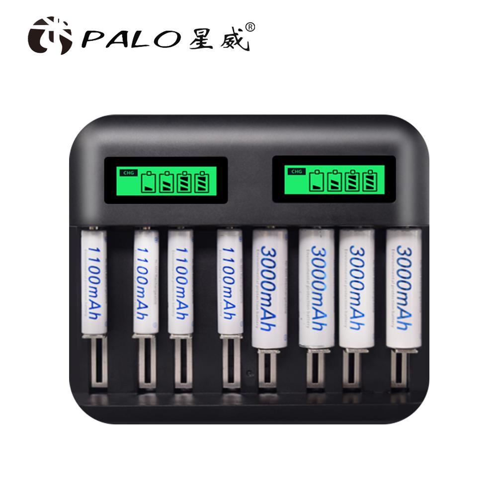 PALO 8-слотовый ЖК-дисплей, USB-умное зарядное устройство для аккумулятора AA AAA SC, размер компакт-диска, аккумуляторная батарея 1,2 В, Ni-MH Ni-CD, быстрое зарядное устройство