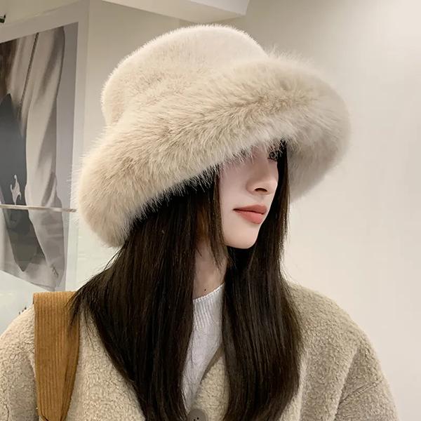 WTEMPO Winter Large Head Circumstance Retro Plush Fisherman's Hats Women's Thickened Imitation Fur Warm Versatile Ear Protection Bucket Hats