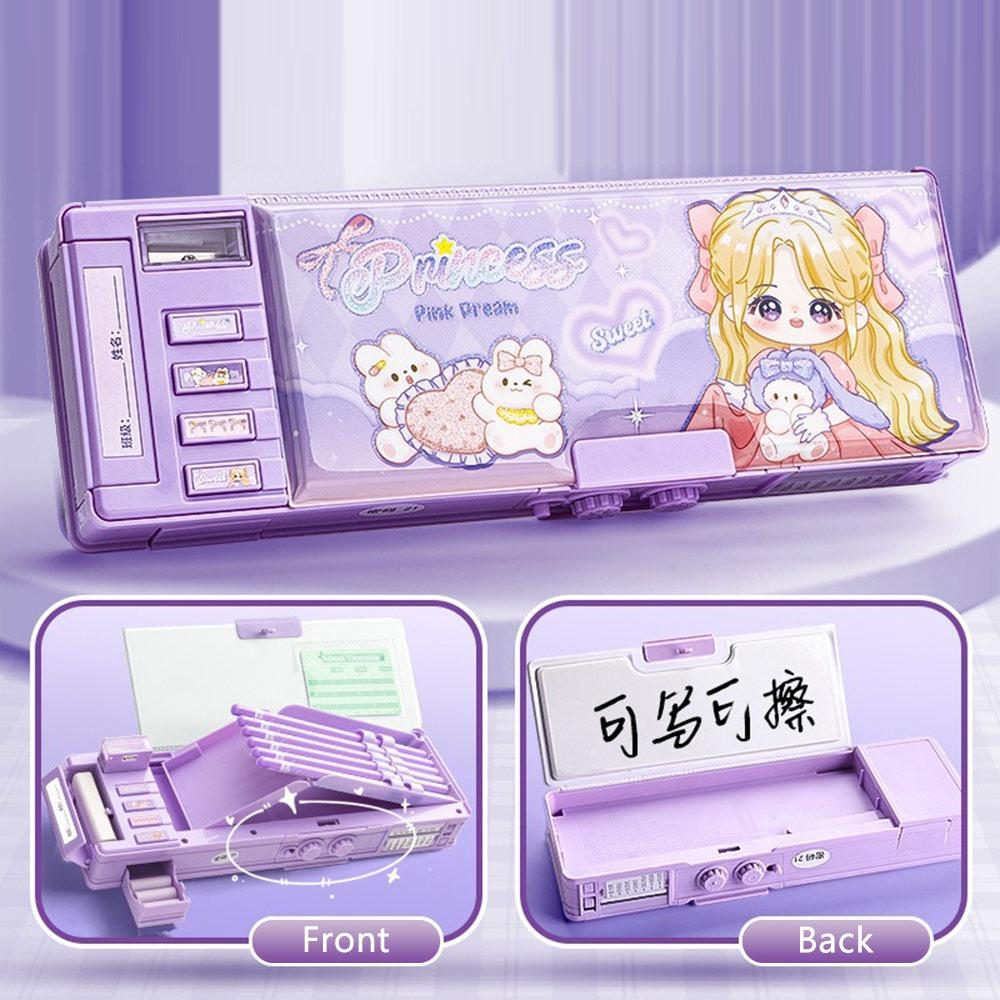 Double Layer Pencil Case with Combination Lock Pen Bag Cartoon Stationery Organizer  School Office