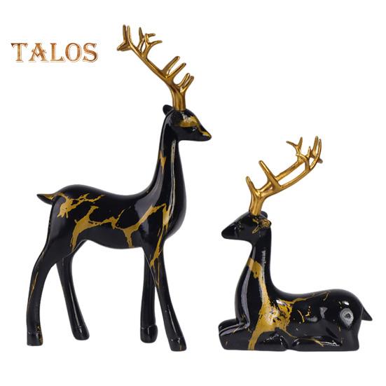 2 шт. смоляного украшения в виде оленя, стоящего оленя и лежащего оленя, настольная фигурка оленя для книжной полки, каминной полки, шкафа, декора