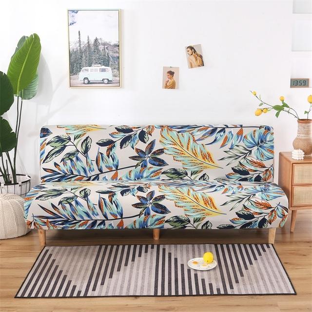 Print Flower Leaf Butterfly Heart Kiss All Without Armless Sofa Bed Cover Elasticity Slip Sofa Covers Pets Living Room Dustproof