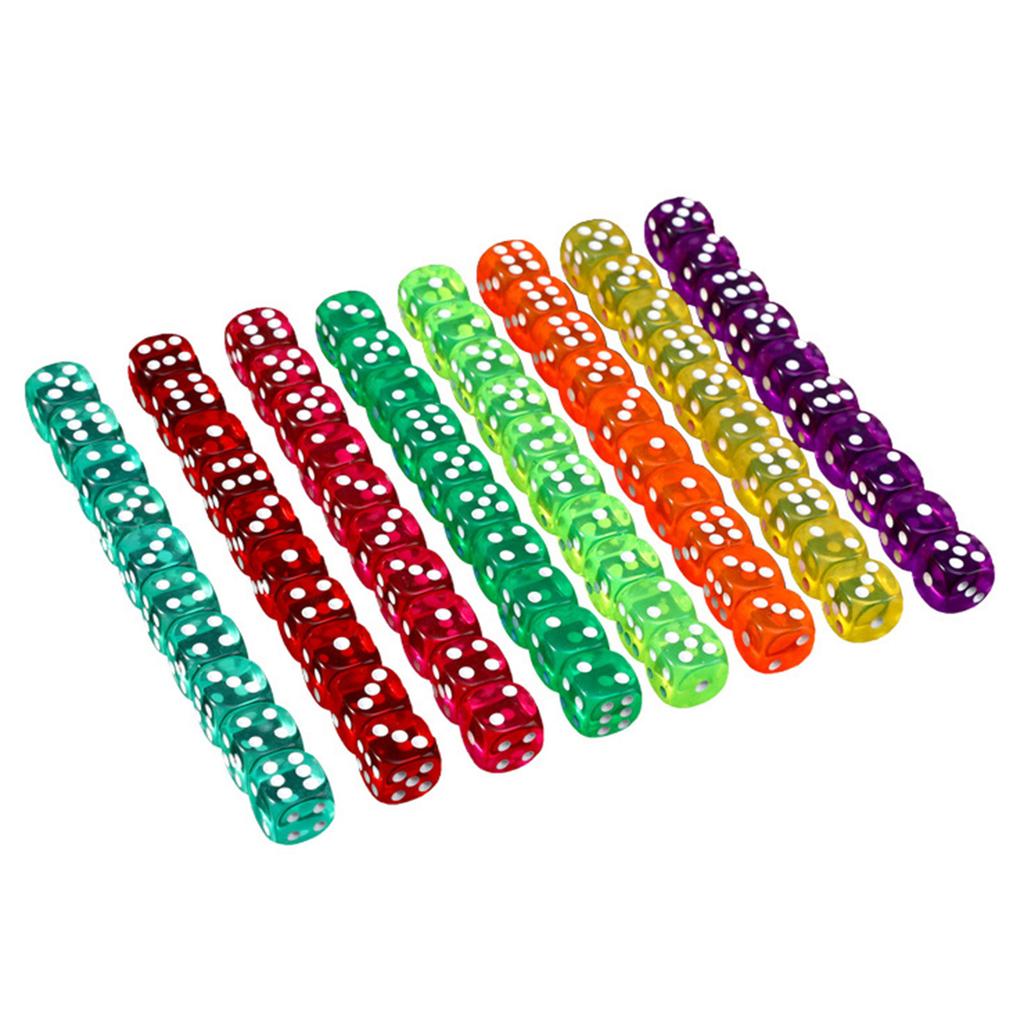 Rounded Corner Six Sided Dices Bulk Pack of 10 Assorted Color 16mm D6 Acrylic Dices Cubes with Number Dots for Kids Use