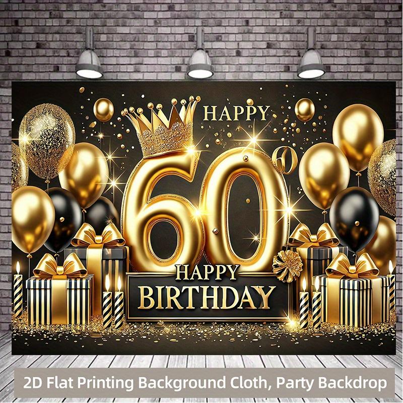 2D flat elegant black and gold 60th birthday background banner and balloons high-quality printing event planner polyester