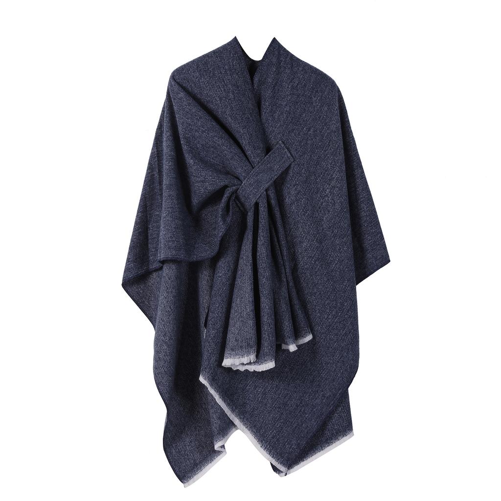 European and American Style Women's Fashion Shawl Knitted Solid Color Pashmina Split Tie Cape Autumn and Winter Warm Scarf