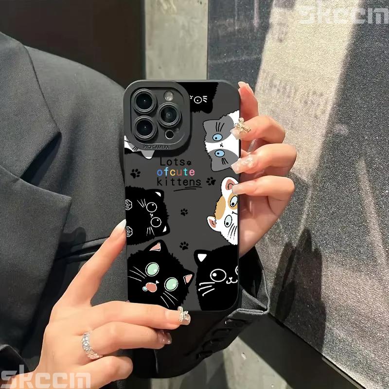 Милый Мультяшный Кот Чехол для Телефона Для iPhone 16 15 Pro Max Чехлы iPhone 11 12 13 14 Pro Max XS XR X 7 8 Plus Ударопрочный Мягкий Чехол