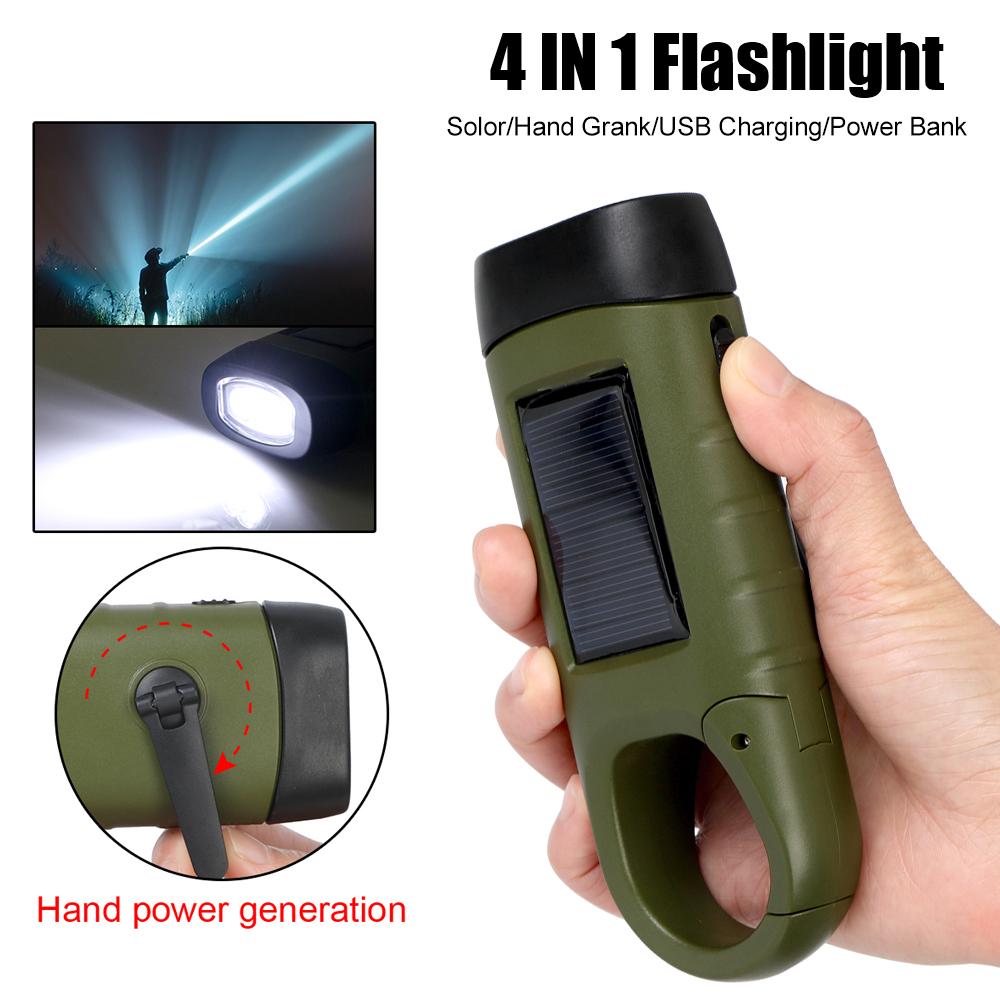 Emergency Hand Crank Dynamo Solar Flashlight Rechargeable Portable For Fishing Boating Hiking LED Flashlight