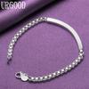 925 Sterling Silver 4mm Plaid Bracelet Party Gift Fashion Jewelry